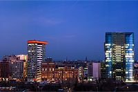 Düsseldorf Medienhafen: die Metropole am Rhein (Panorama-Aufnahme)
